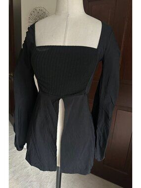 Zara black square neck split front and back top Small